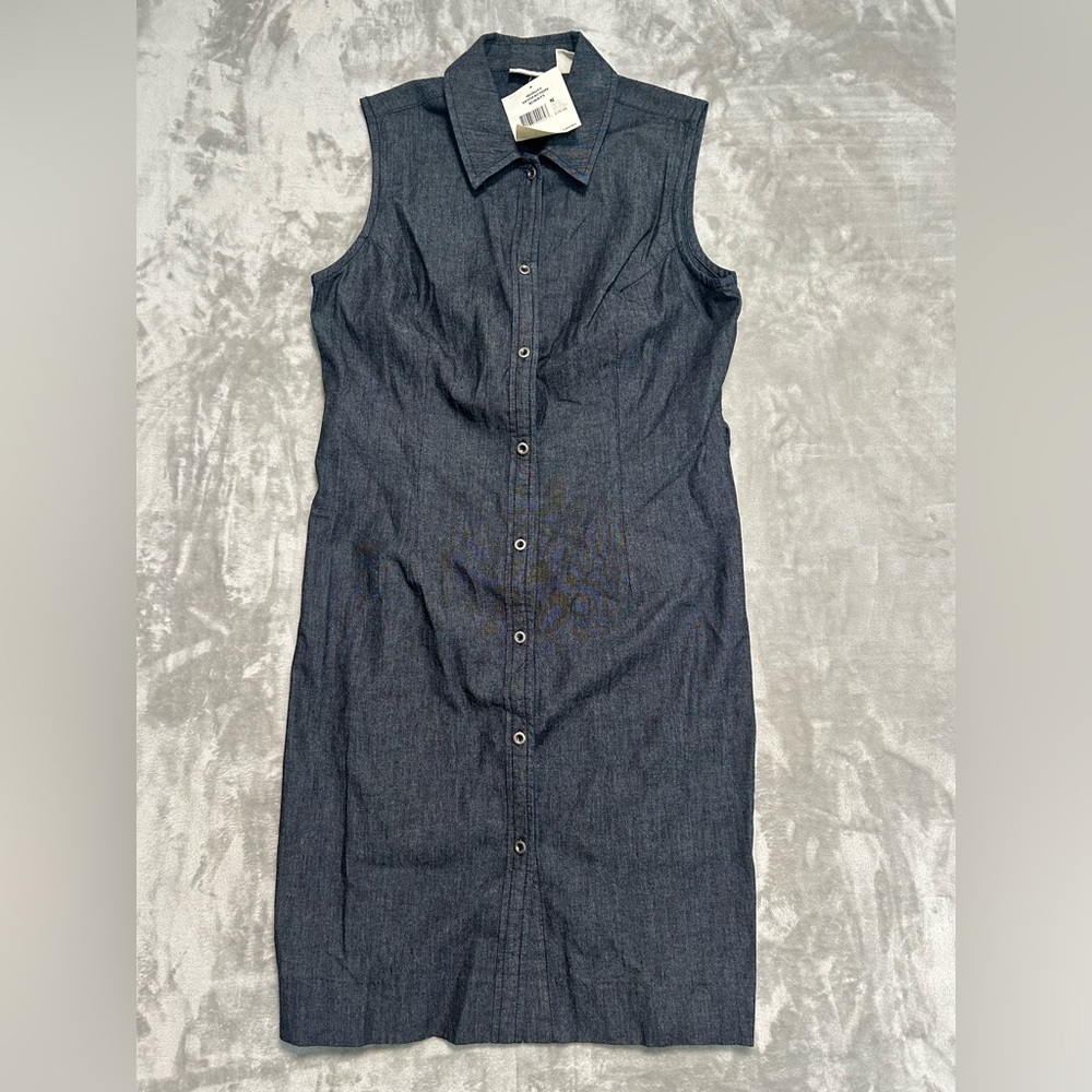 Vintage Denim Midi Dress Women’s 12 Button Down Blue Cotton Expressions